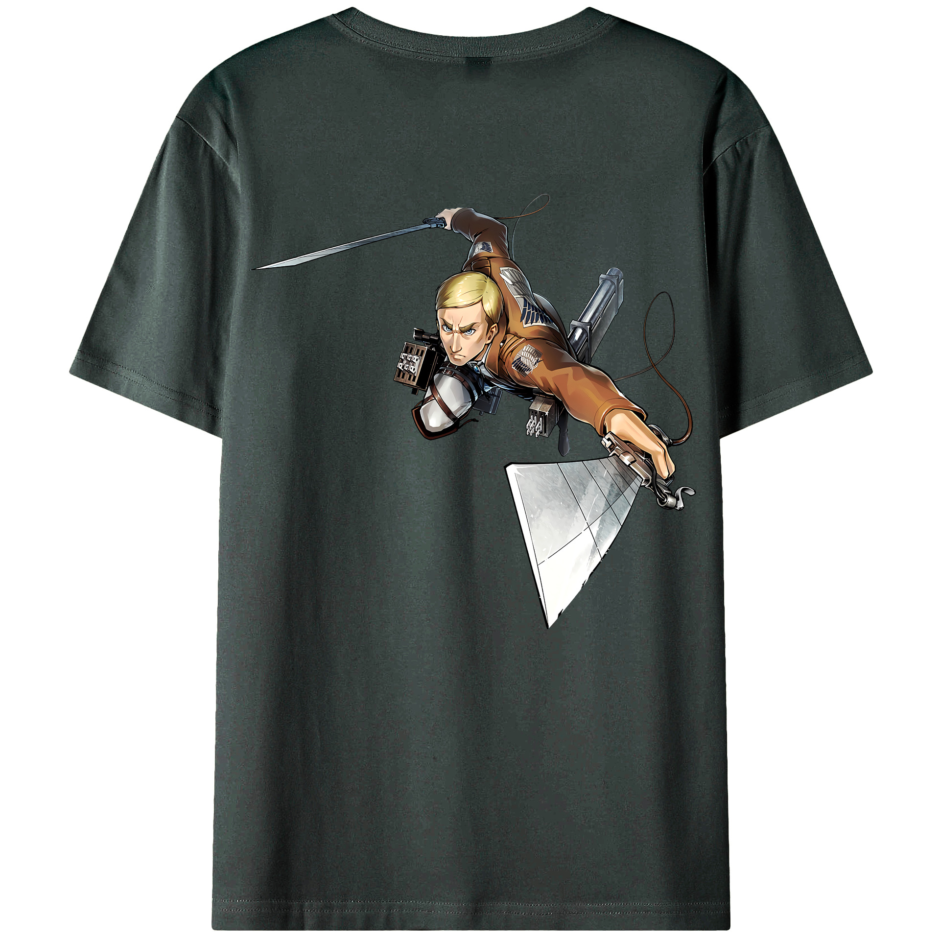 （画像用） 進撃の巨人 エルヴィン・スミス Attack on Titan Erwin Smith 綿100％ メンズ半袖Tシャツ（バックプリント） 通気性